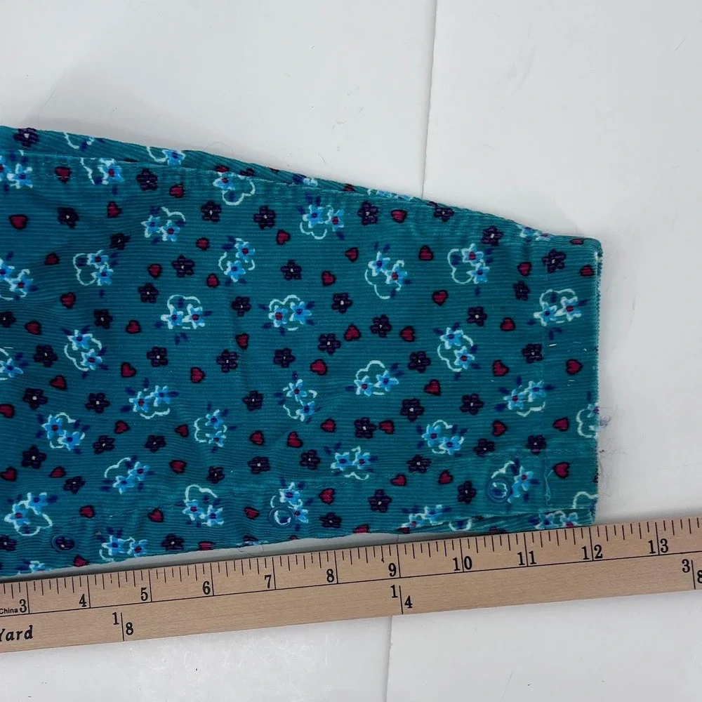 Vintage 90s Carters Toddler Girls Teal‎ Floral Corduroy Overalls Heart Print 24M